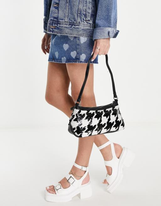 My Accessories London festival shoulder bag in black and white dogtooth sequin, 3 of 4