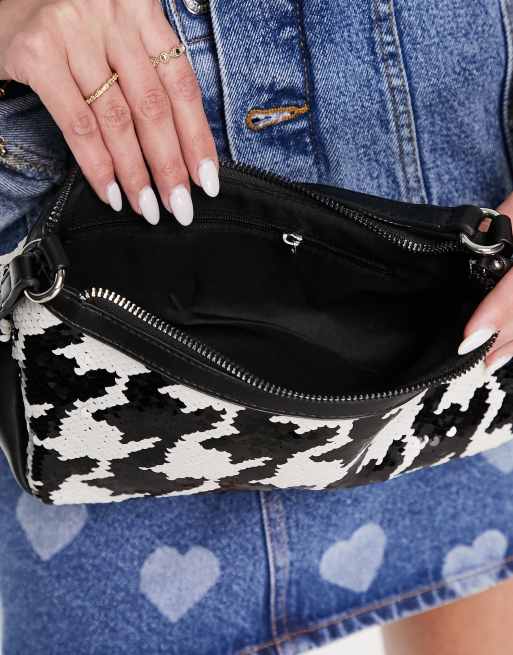 My Accessories London festival shoulder bag in black and white dogtooth sequin, 4 of 4