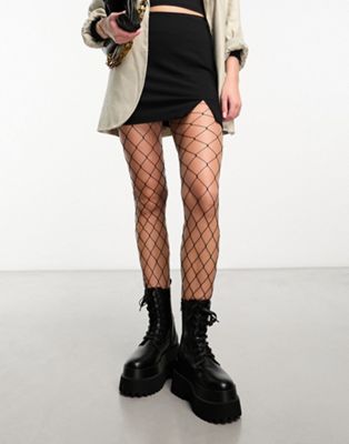 My Accessories London Sheer Tights In Black With Criss Cross Diamond Print