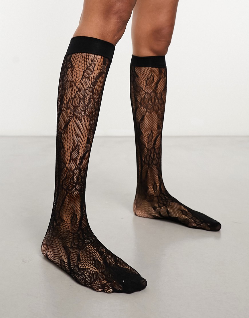 My Accessories London Floral Lace Socks In Black