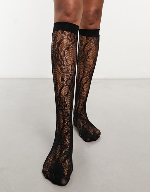 My Accessories London floral lace socks in black
