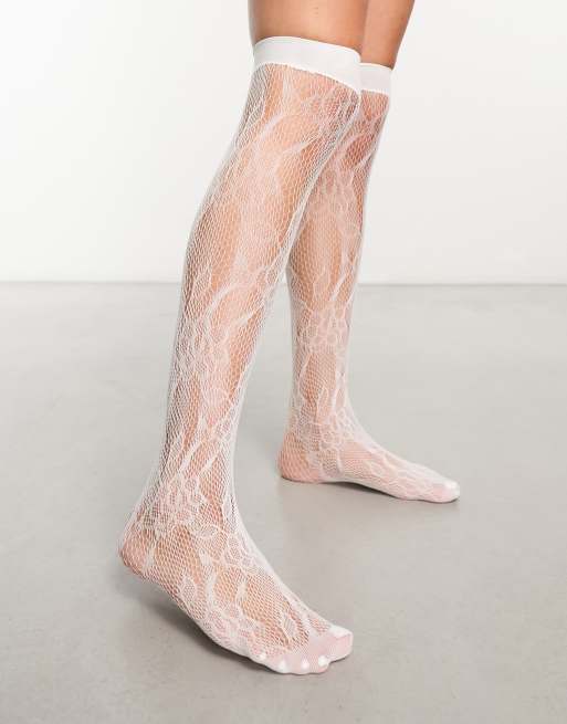 Floral Lace Effect Sheer Socks Trim