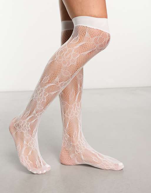 Floral Lace Stockings - White