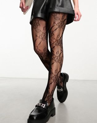 My Accessories London floral lace tights in black