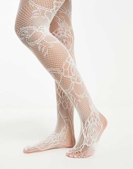 Mango Floral Lace Tights, White at John Lewis & Partners