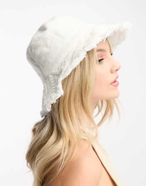 Frayed Canvas Bucket Hat for Women