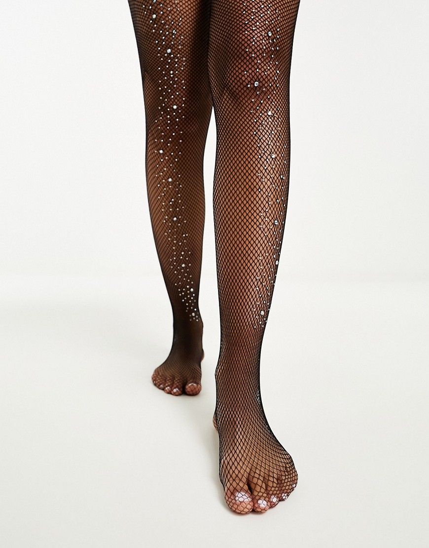 My Accessories London front scatter embellished tights in black
