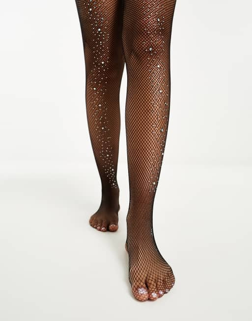 Black Diamanté Fishnet Tights