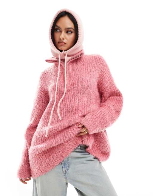 My Accessories London - Gebreide bivakmuts met trekkoord in roze, 4 van 4