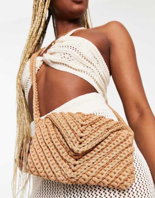 My Accessories London - Gehaakte crossbody tas in beige