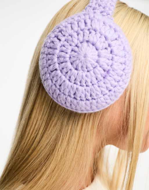 My Accessories London - Gehaakte oorwarmers in lila, 4 van 4