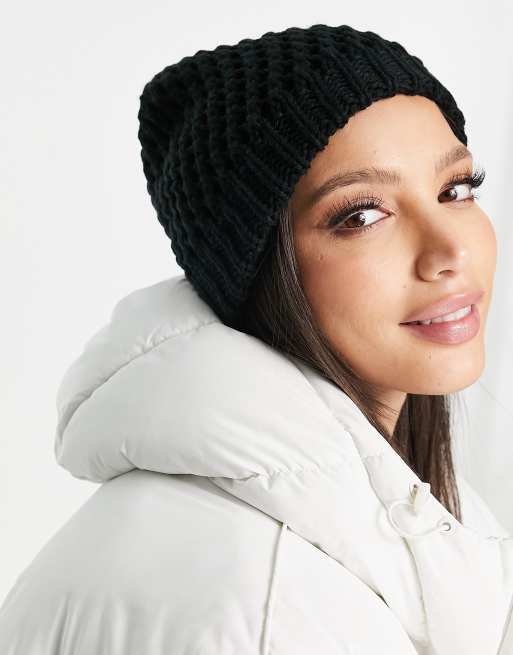My Accessories London - Gehaakte opengebreide beanie in zwart