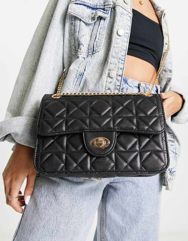 My Accessories London geometric quilted cross body bag in black