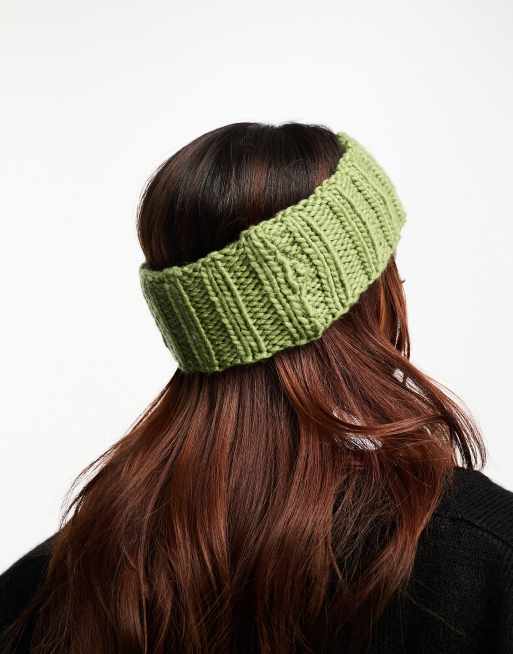 My Accessories London - Grofgebreide hoofdband in groen , 2 van 4