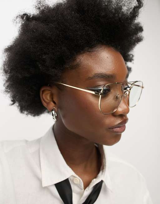 My Accessories London – Guldmetalliska pilotsolglasögon med blåljusskydd, 3 av 4