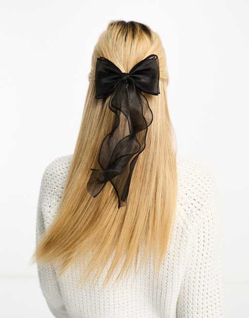 My Accessories London – Haarspange mit Perlendetail und Organza-Schleife in Schwarz