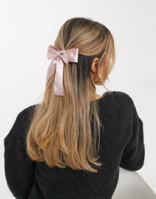 My Accessories London hair bow in pink satin Pink