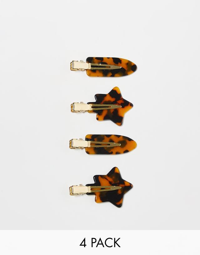 My Accessories London hair clip 4 pack in tortoiseshell