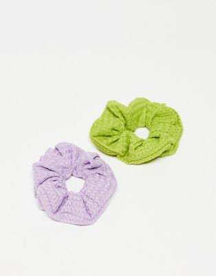 My Accessories London hair scrunchie 2 pack in waffle pastel mix