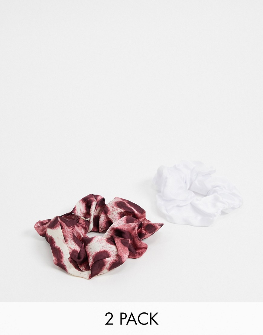 My Accessories London hair scrunchie multipack x 2 in white and pink leopard print
