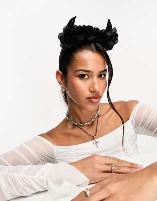 London halloween devil horns headband in black