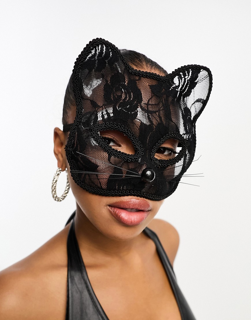 My Accessories London halloween lace cat mask in black