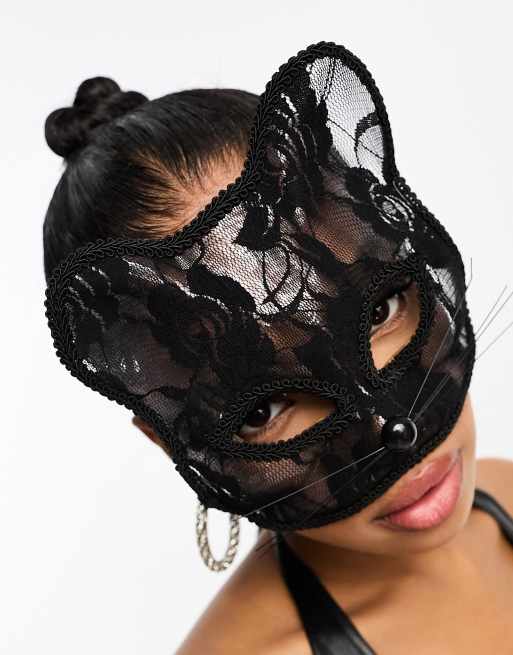 My Accessories London halloween lace cat mask in black, 3 of 4