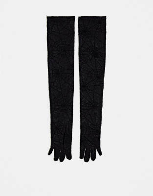 My Accessories My Accessories London Halloween mesh spider web gloves in black