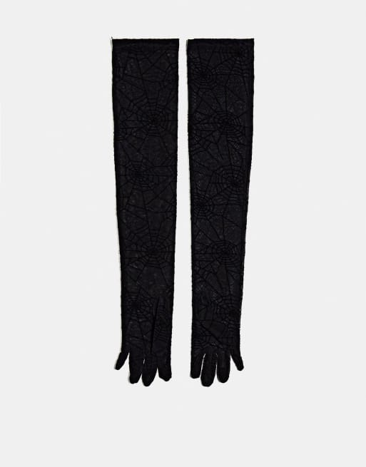 My Accessories London - Halloween - Sorte handsker med spindelvæv-design i mesh