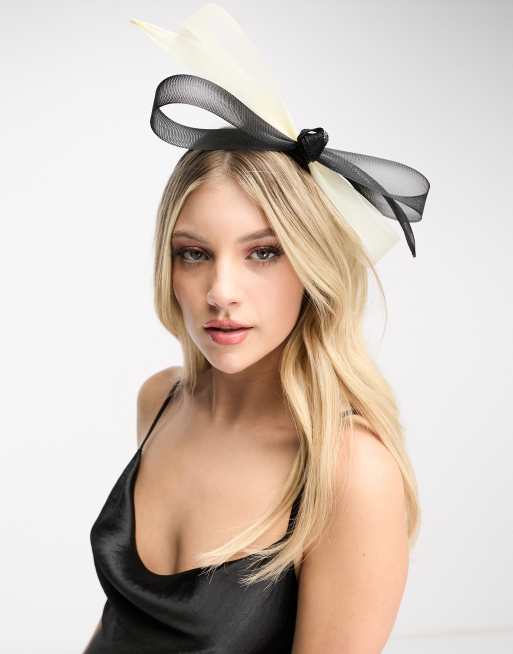 My Accessories London - Hårbøjle med pynt og sløjfedesign i sort/cremehvidt mesh, 4 af 4