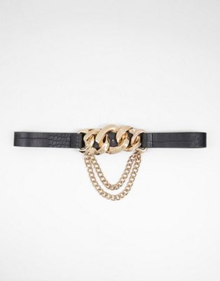 My Accessories London hip and waist blazer belt with gold link and chain detail in black