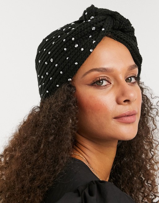 My Accessories London knitted head wrap with rhinestones