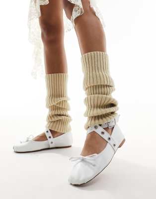 My Accessories London knitted leg warmers in beige 