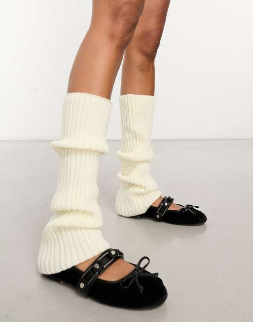 My Accessories London knitted leg warmers in white