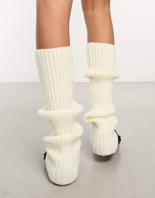 White Ribbed Flared Leg Warmers