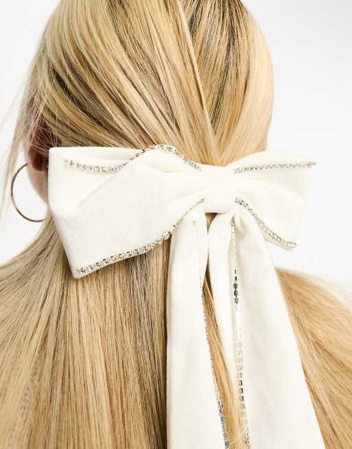 ASOS DESIGN bow hair clip with pearls in black velvet