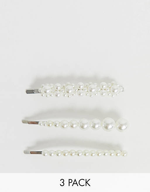 My Accessories - London - Lot de 3 barrettes à perles en exclusivité