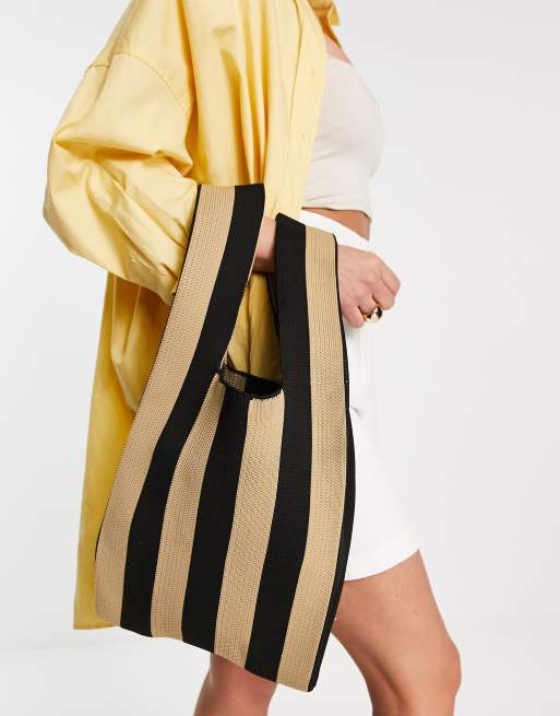 My Accessories London – Mała torebka typu shopper w czarno-beżowe paski