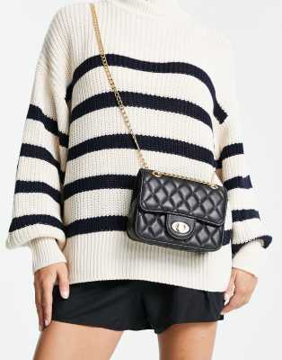 My Accessories London Quilted Cross Body Bag In Black With Chain