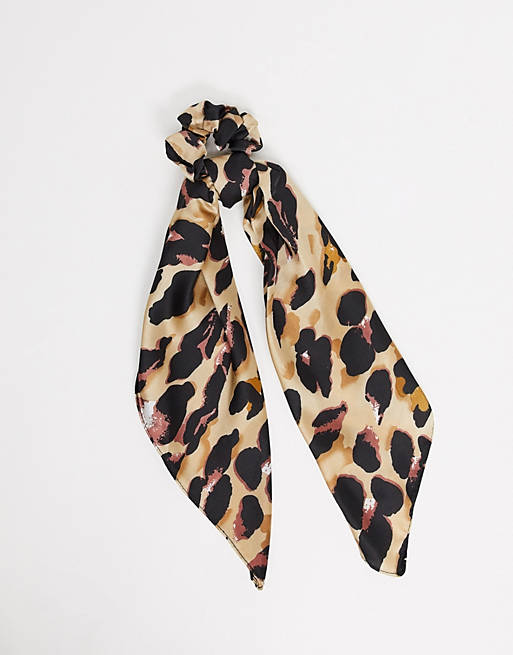 My Accessories London multi way bandana and hair scrunchie in leopard satin