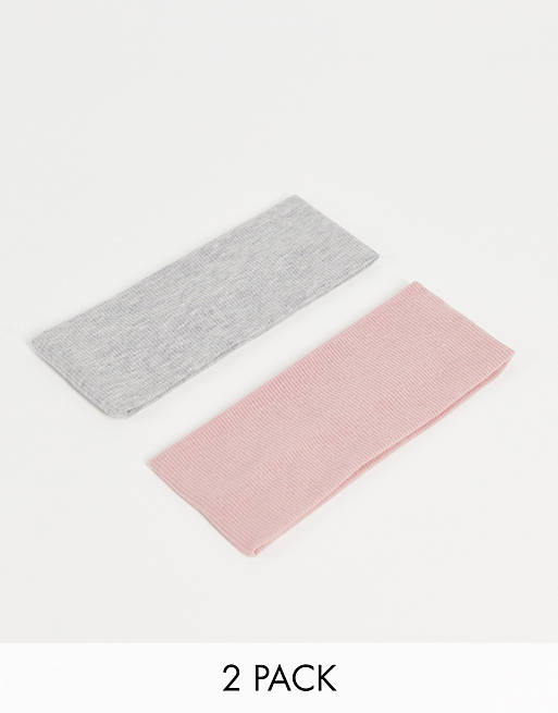 My Accessories London multipack ribbed jersey headband x 2 in grey and pink