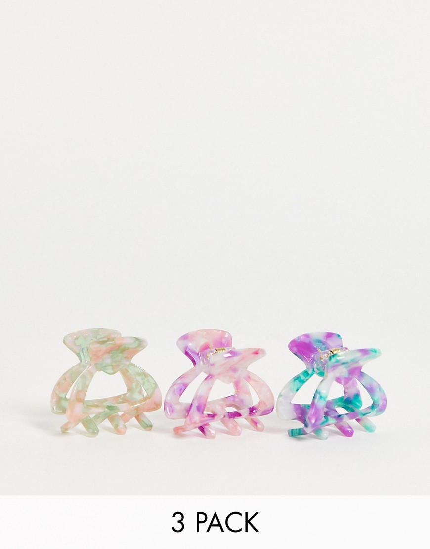 My Accessories London multipack x3 square hair claw clips in multi resin