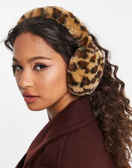 My Accessories London – Nauszniki ze sztucznego futra w panterkę 