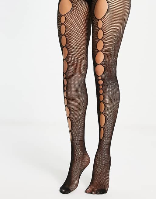 My Accessories London – Netzstrumpfhose in Schwarz mit Zierausschnitten