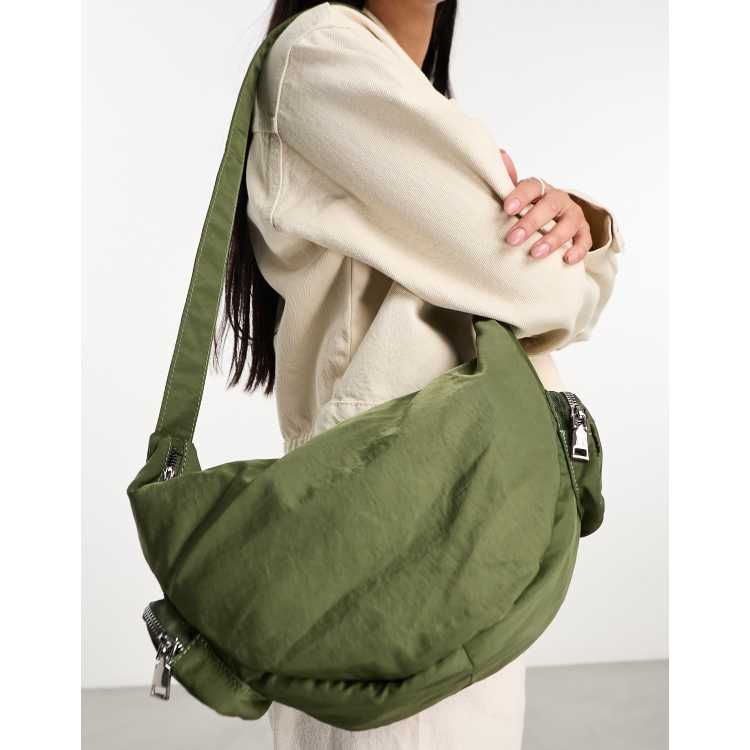 My Accessories London nylon sling bag with pockets in khaki | ASOS