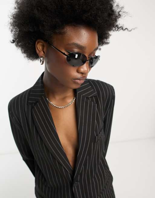 My Accessories London oval rimless sunglasses in black ASOS