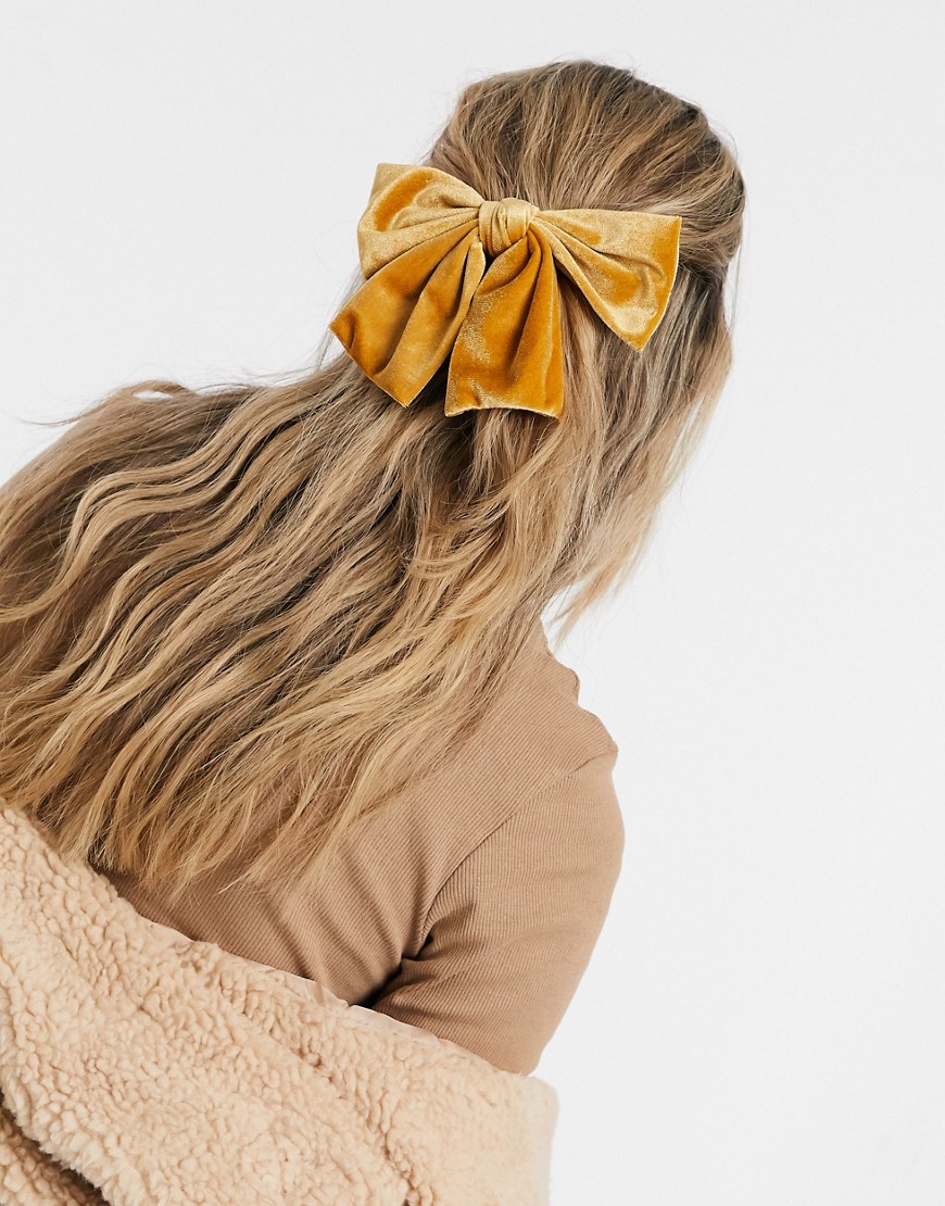My Accessories London Oversized Bow In Yellow Mustard