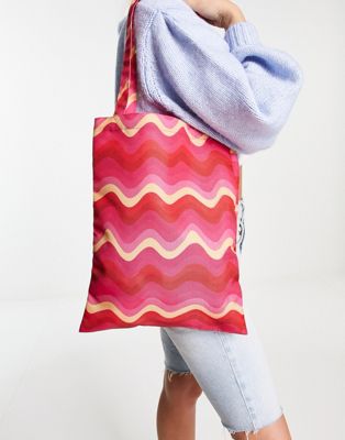 My Accessories London oversized pink wavy printed tote