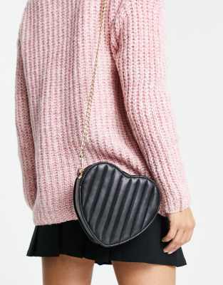 My Accessories London Padded Heart Crossbody Bag In Black ModeSens