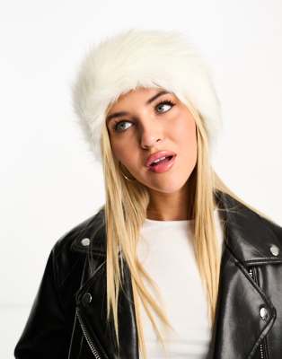 My Accessories London plush faux fur headband in white  - view 1